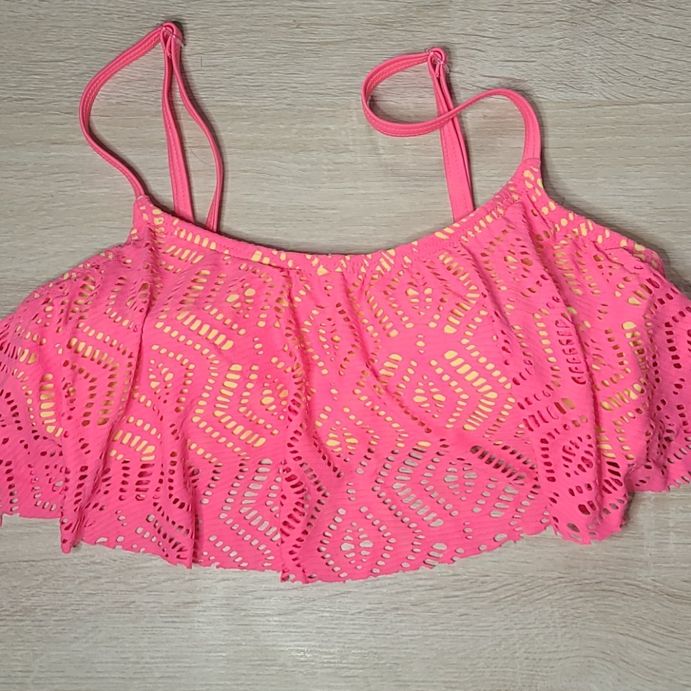 Arizona pink and yellow flounced bikini top